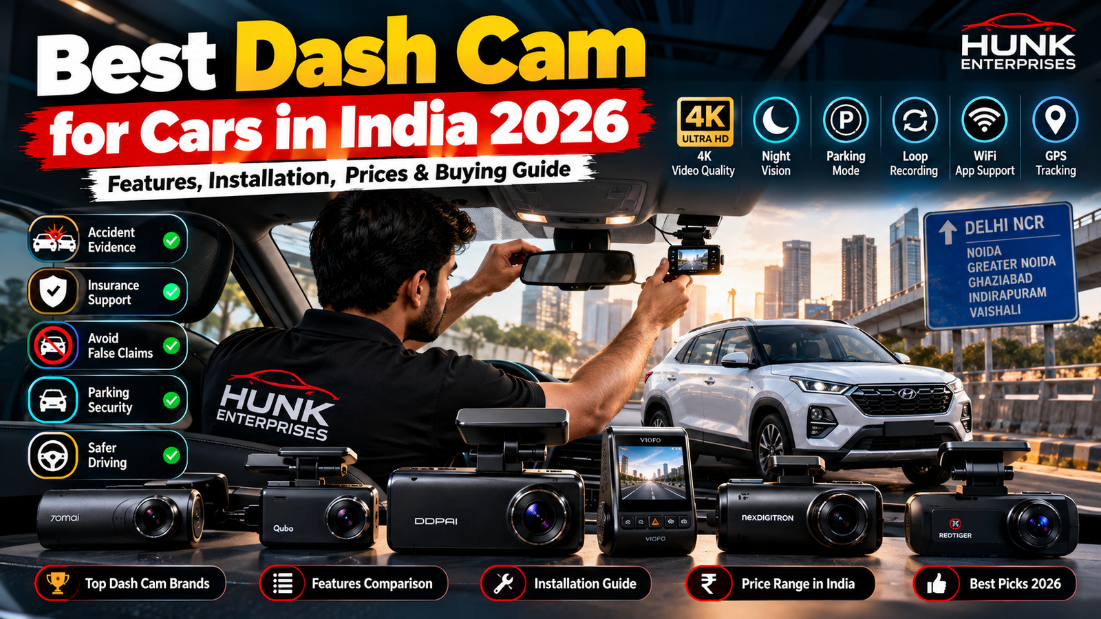 best dash cam for cars in India 2026 Hunk Enterprises