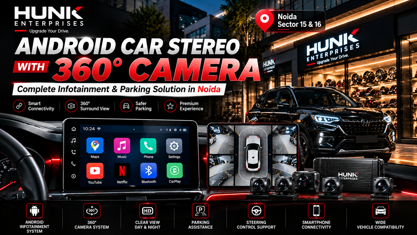 car stereo with Android infotainment and 360 degree camera in Noida